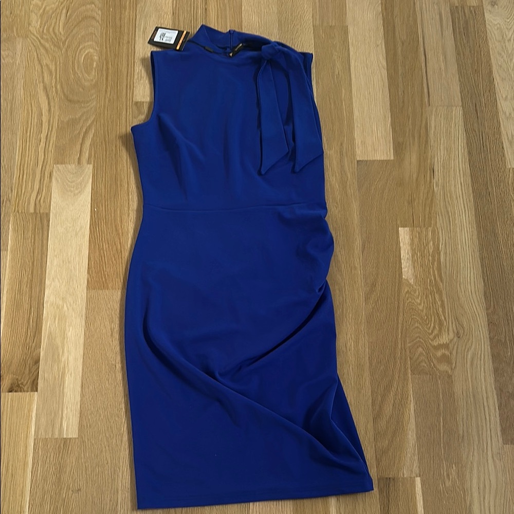 Miusol Royal Blue Sleeveless Midi Dress with Neck Tie